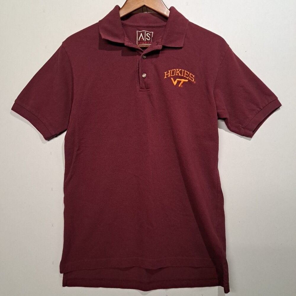 Vintage Virginia Tech Hokies Polo Shirt AS Sports Mens Medium Maroon Embroidered